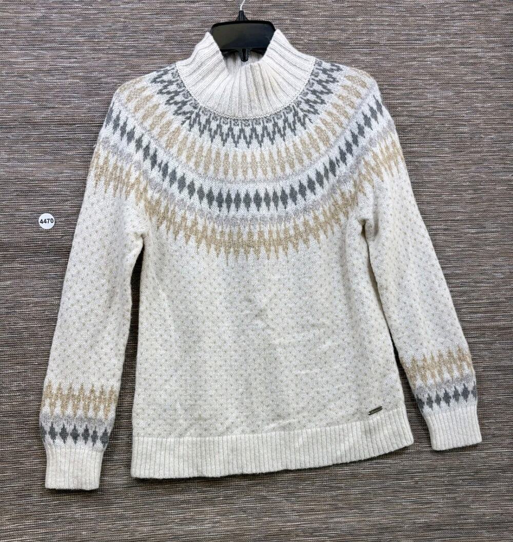 Vintage Eddie Bauer Wool Mohair Blend Knit Mock Neck Sweater Womens Size M Cream